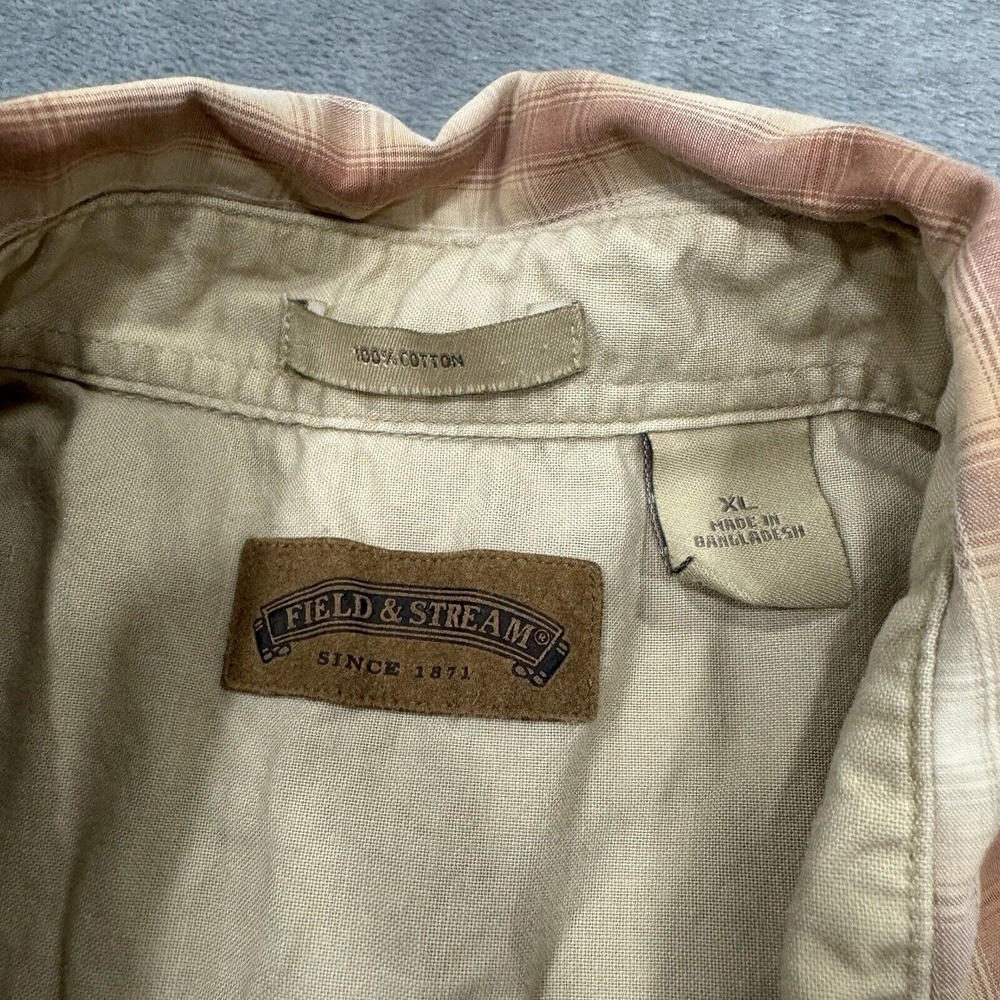 Field & Stream Shirt Mens XL Tan Plaid Short Sleeve Button Outdoor Work Pockets - Picture 6 of 6